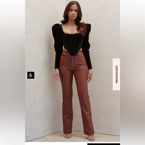 NWOT HOUSE OF CB $195 INAYA RED BROWN STRETCH VEGAN LEATHER PANTS NWOT XS - Picture 6 of 10